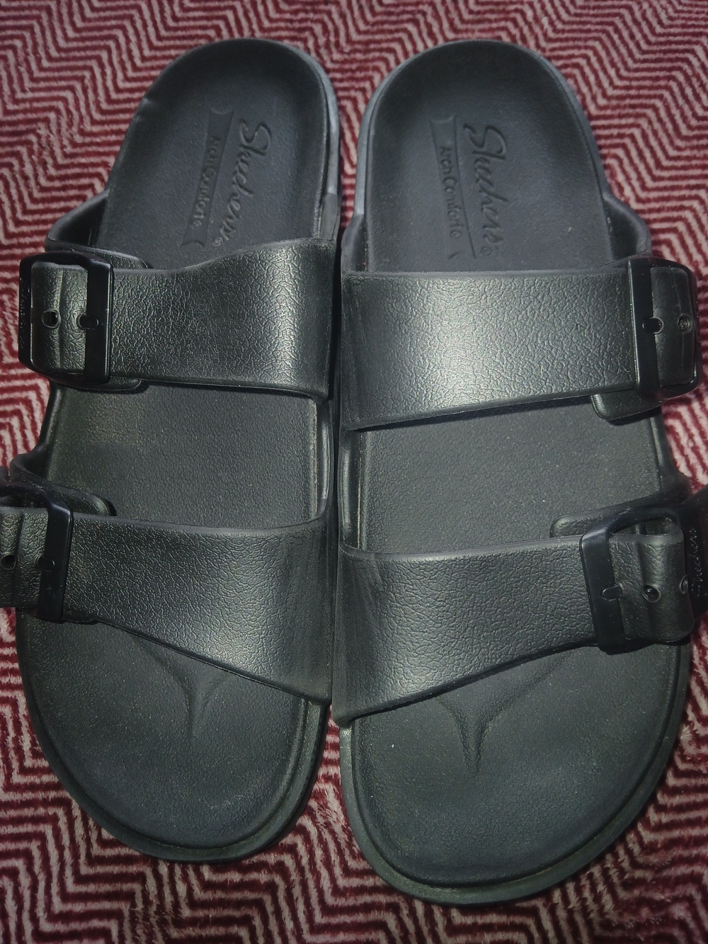 Skechers Black Adjustable Dual-Buckle Slide Sandals
